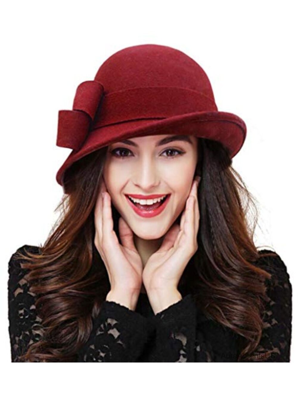 100% Wool Vintage Felt Cloche Bucket Hat with Bow Accent